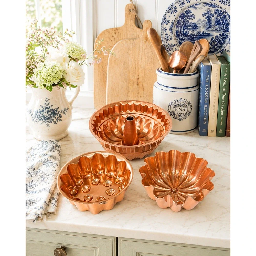 Vintage Copper Colored Jello-O Molds Set of 3 Fluted Bundt Kitchen Decor